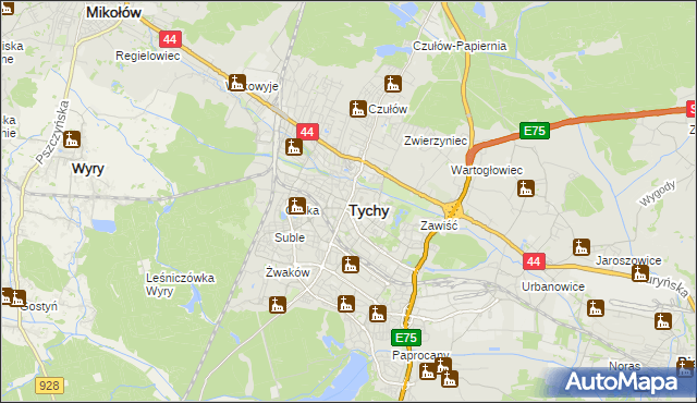 mapa Tychów, Tychy na mapie Targeo