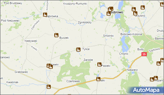 mapa Tylice gmina Bobrowo, Tylice gmina Bobrowo na mapie Targeo