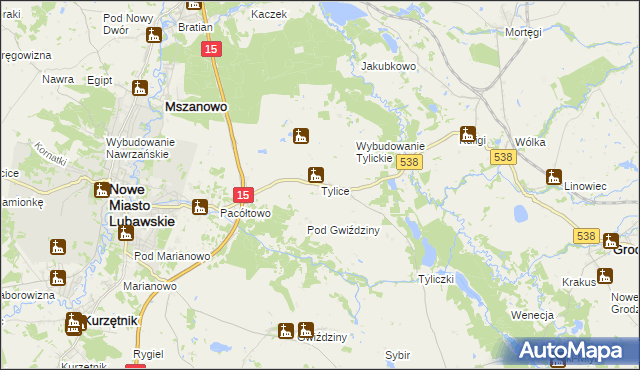 mapa Tylice gmina Nowe Miasto Lubawskie, Tylice gmina Nowe Miasto Lubawskie na mapie Targeo