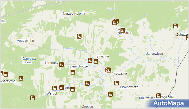 mapa Tymianka gmina Nurzec-Stacja, Tymianka gmina Nurzec-Stacja na mapie Targeo