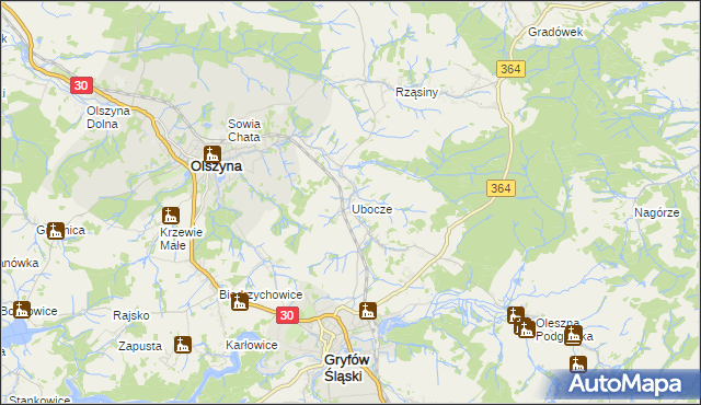 mapa Ubocze gmina Gryfów Śląski, Ubocze gmina Gryfów Śląski na mapie Targeo