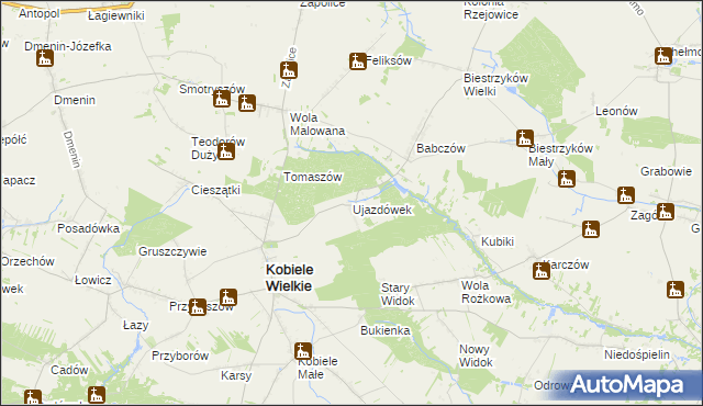 mapa Ujazdówek gmina Kobiele Wielkie, Ujazdówek gmina Kobiele Wielkie na mapie Targeo