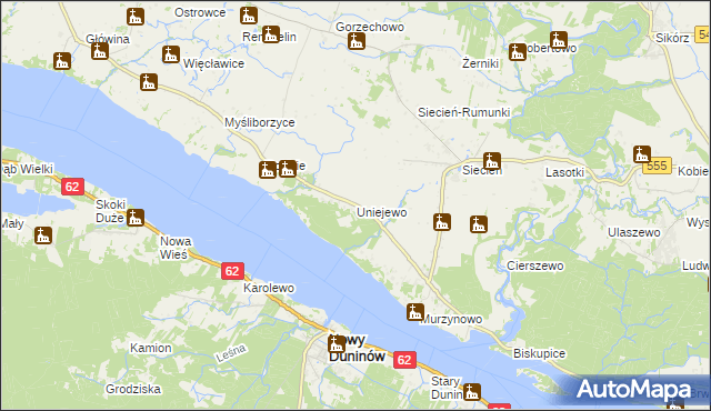 mapa Uniejewo, Uniejewo na mapie Targeo