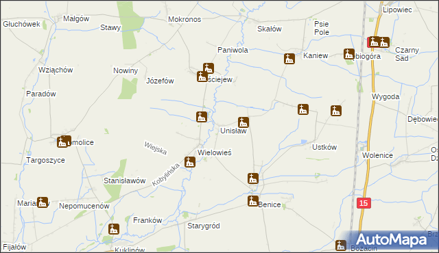 mapa Unisław gmina Krotoszyn, Unisław gmina Krotoszyn na mapie Targeo