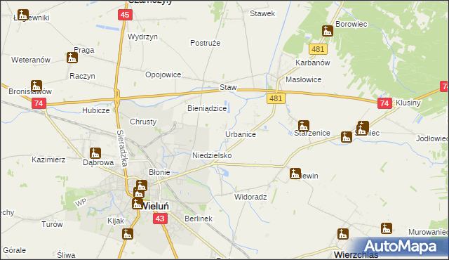 mapa Urbanice, Urbanice na mapie Targeo