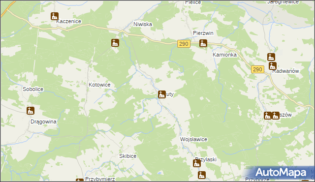 mapa Urzuty gmina Nowogród Bobrzański, Urzuty gmina Nowogród Bobrzański na mapie Targeo