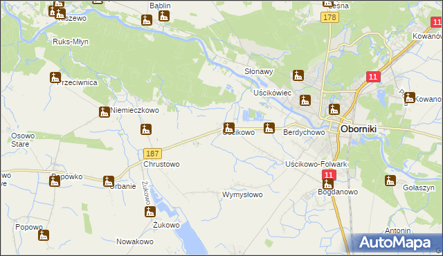 mapa Uścikowo gmina Oborniki, Uścikowo gmina Oborniki na mapie Targeo