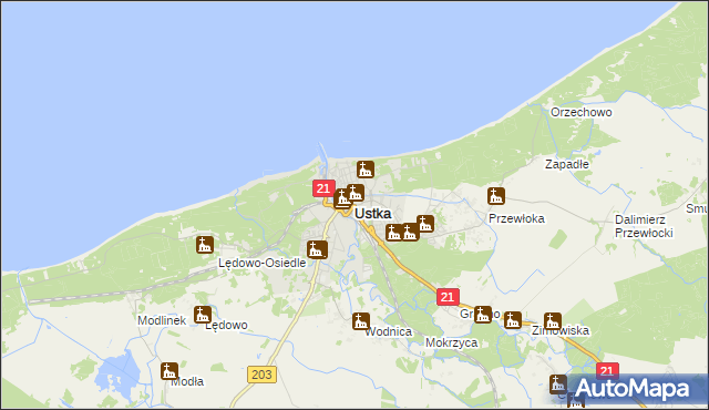 mapa Ustka, Ustka na mapie Targeo