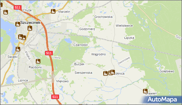 mapa Wągrodno gmina Szczecinek, Wągrodno gmina Szczecinek na mapie Targeo