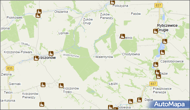 mapa Walentynów gmina Krzczonów, Walentynów gmina Krzczonów na mapie Targeo