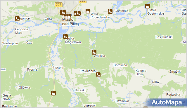 mapa Waliska gmina Nowe Miasto nad Pilicą, Waliska gmina Nowe Miasto nad Pilicą na mapie Targeo