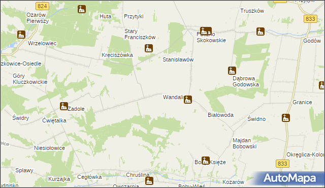 mapa Wandalin gmina Opole Lubelskie, Wandalin gmina Opole Lubelskie na mapie Targeo