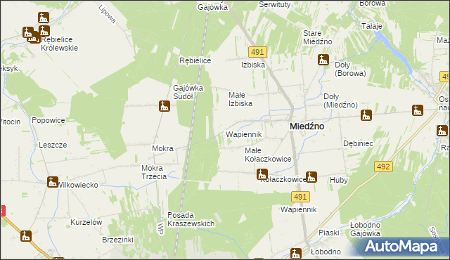 mapa Wapiennik gmina Miedźno, Wapiennik gmina Miedźno na mapie Targeo