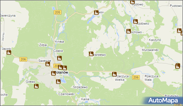 mapa Warblewo gmina Polanów, Warblewo gmina Polanów na mapie Targeo