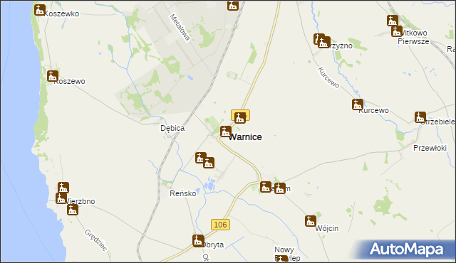 mapa Warnice powiat pyrzycki, Warnice powiat pyrzycki na mapie Targeo
