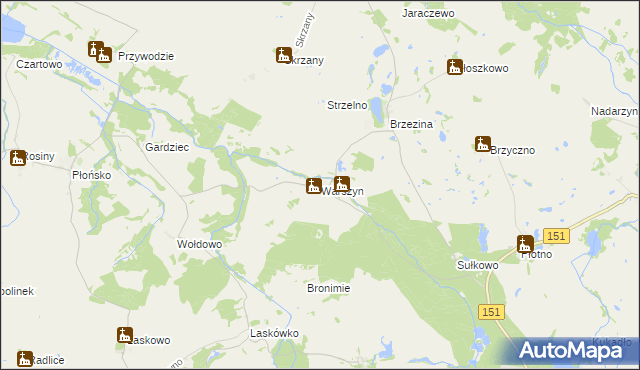 mapa Warszyn gmina Dolice, Warszyn gmina Dolice na mapie Targeo