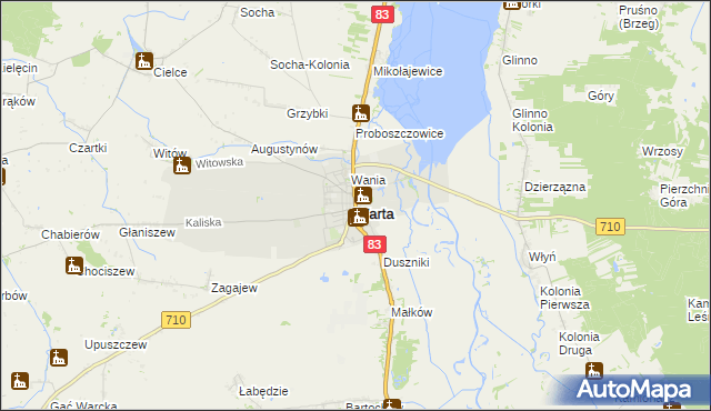 mapa Warta powiat sieradzki, Warta powiat sieradzki na mapie Targeo