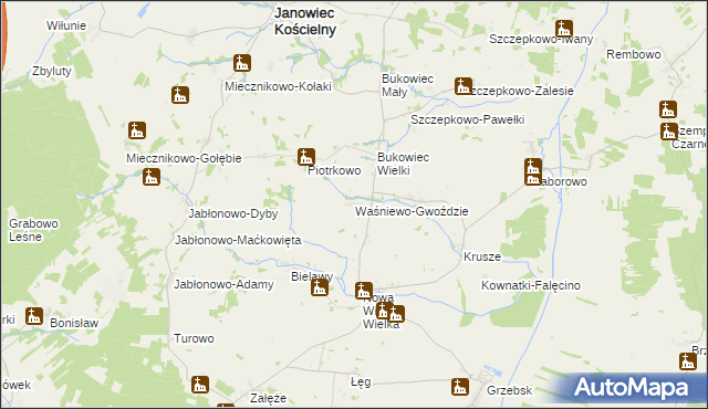 mapa Waśniewo-Gwoździe, Waśniewo-Gwoździe na mapie Targeo