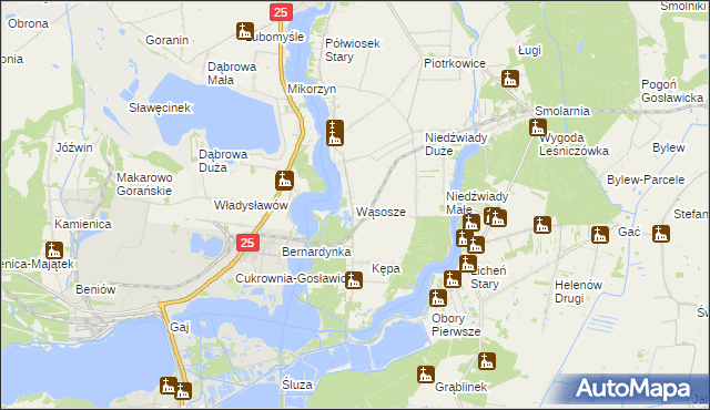 mapa Wąsosze gmina Ślesin, Wąsosze gmina Ślesin na mapie Targeo