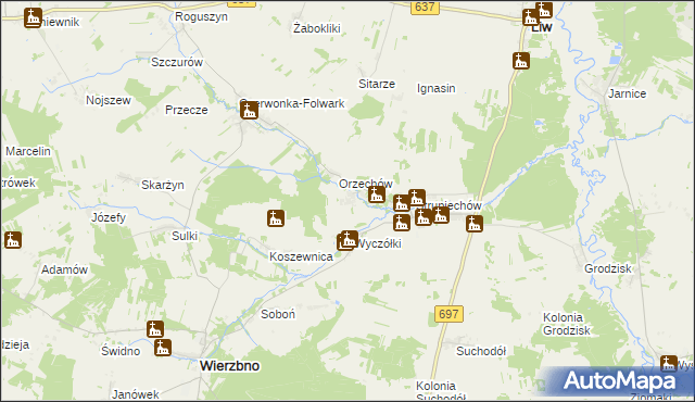 mapa Wąsosze gmina Wierzbno, Wąsosze gmina Wierzbno na mapie Targeo
