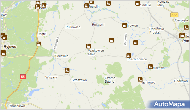 mapa Watkowice, Watkowice na mapie Targeo