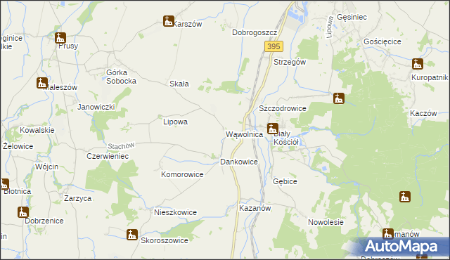 mapa Wąwolnica gmina Strzelin, Wąwolnica gmina Strzelin na mapie Targeo