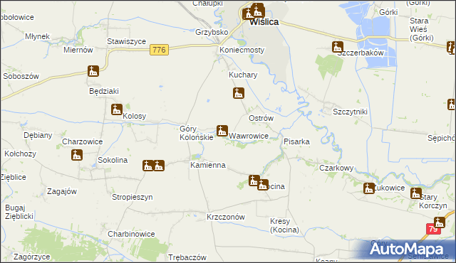 mapa Wawrowice gmina Wiślica, Wawrowice gmina Wiślica na mapie Targeo