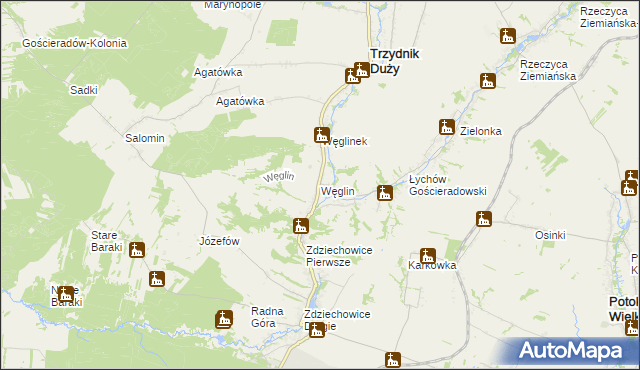 mapa Węglin gmina Trzydnik Duży, Węglin gmina Trzydnik Duży na mapie Targeo