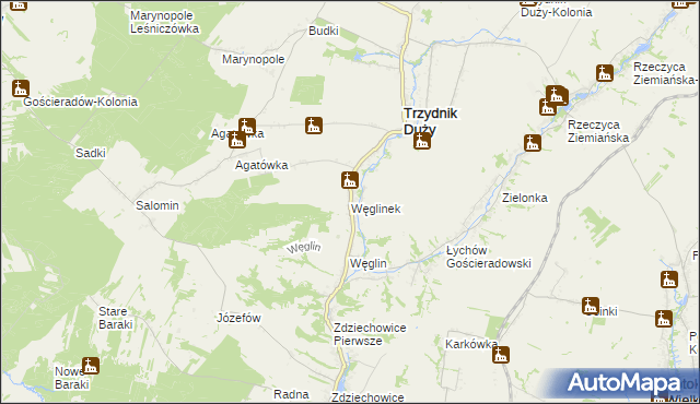 mapa Węglinek gmina Trzydnik Duży, Węglinek gmina Trzydnik Duży na mapie Targeo