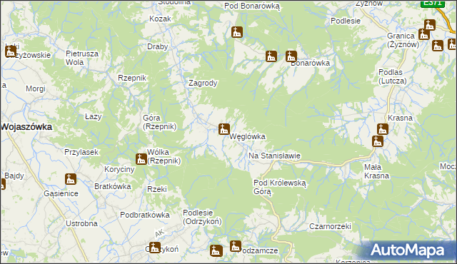 mapa Węglówka gmina Korczyna, Węglówka gmina Korczyna na mapie Targeo
