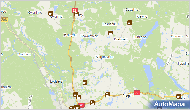 mapa Węgorzynko, Węgorzynko na mapie Targeo