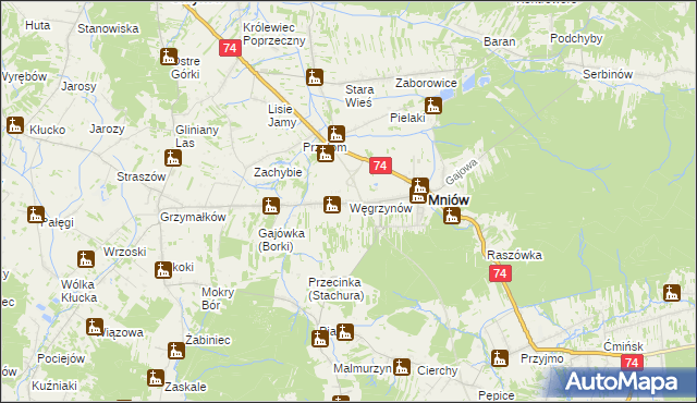 mapa Węgrzynów gmina Mniów, Węgrzynów gmina Mniów na mapie Targeo