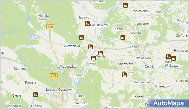 mapa Wesoła gmina Piekoszów, Wesoła gmina Piekoszów na mapie Targeo