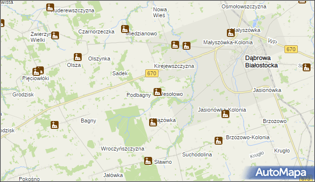 mapa Wesołowo gmina Dąbrowa Białostocka, Wesołowo gmina Dąbrowa Białostocka na mapie Targeo