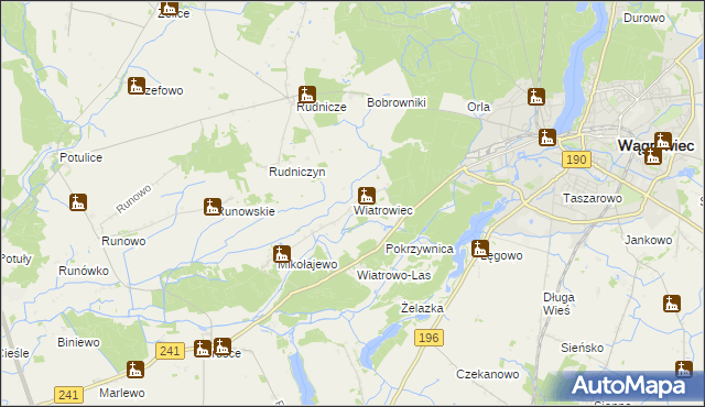 mapa Wiatrowiec gmina Wągrowiec, Wiatrowiec gmina Wągrowiec na mapie Targeo