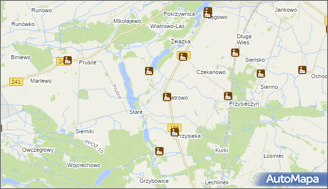 mapa Wiatrowo gmina Wągrowiec, Wiatrowo gmina Wągrowiec na mapie Targeo