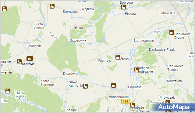 mapa Wichrów gmina Radłów, Wichrów gmina Radłów na mapie Targeo