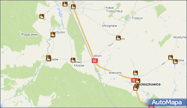 mapa Wicin, Wicin na mapie Targeo