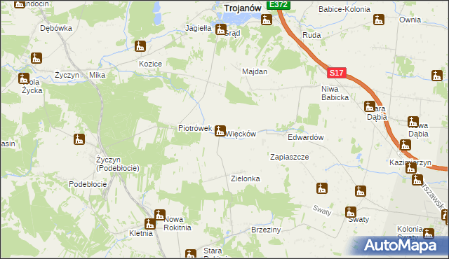 mapa Więcków, Więcków na mapie Targeo