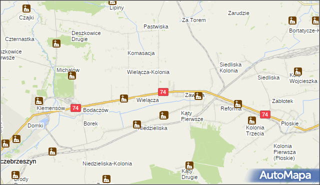 mapa Wielącza Poduchowna, Wielącza Poduchowna na mapie Targeo