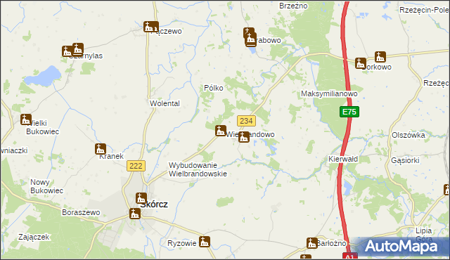 mapa Wielbrandowo, Wielbrandowo na mapie Targeo