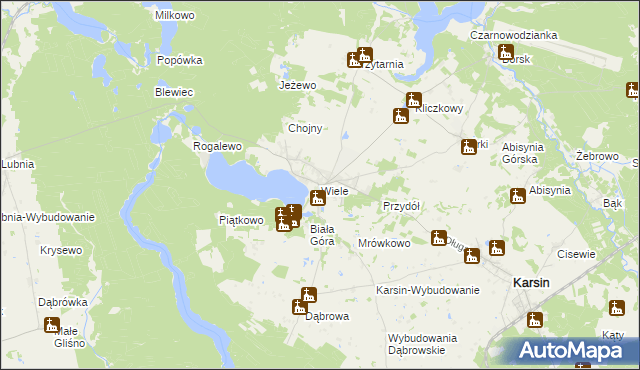 mapa Wiele gmina Karsin, Wiele gmina Karsin na mapie Targeo