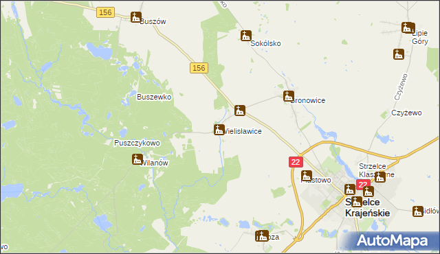 mapa Wielisławice gmina Strzelce Krajeńskie, Wielisławice gmina Strzelce Krajeńskie na mapie Targeo