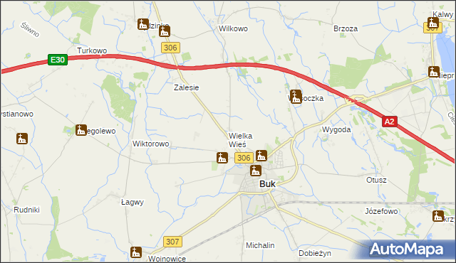 mapa Wielka Wieś gmina Buk, Wielka Wieś gmina Buk na mapie Targeo