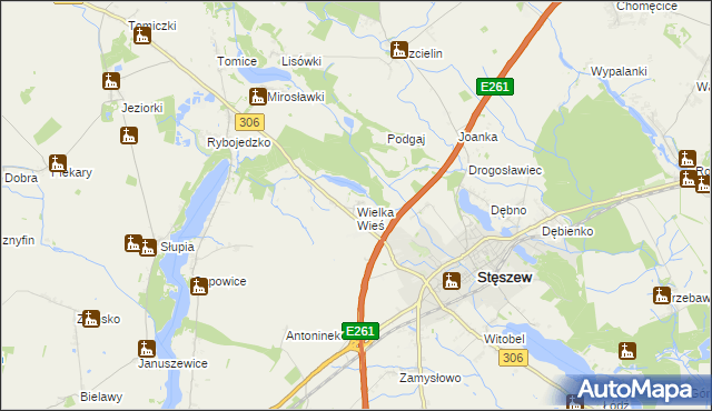 mapa Wielka Wieś gmina Stęszew, Wielka Wieś gmina Stęszew na mapie Targeo