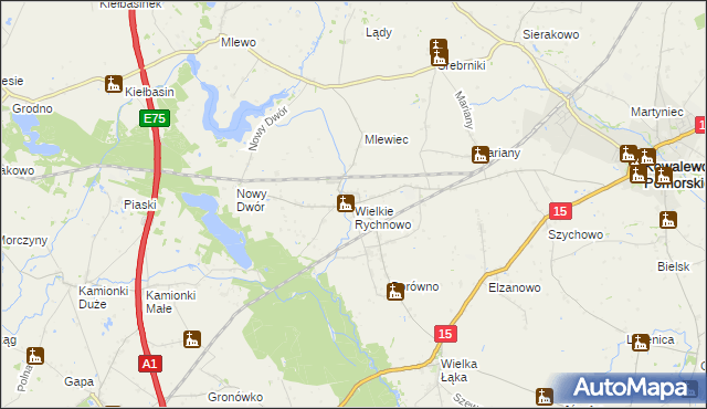 mapa Wielkie Rychnowo, Wielkie Rychnowo na mapie Targeo