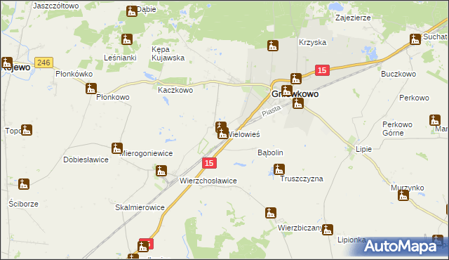 mapa Wielowieś gmina Gniewkowo, Wielowieś gmina Gniewkowo na mapie Targeo