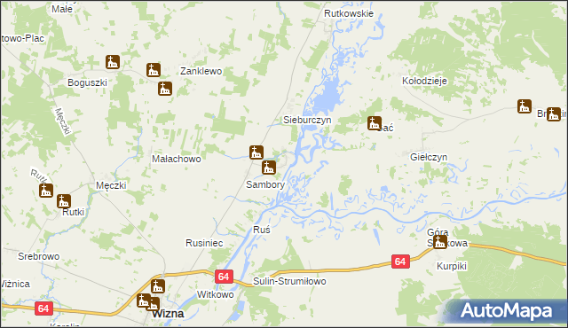mapa Wierciszewo gmina Wizna, Wierciszewo gmina Wizna na mapie Targeo