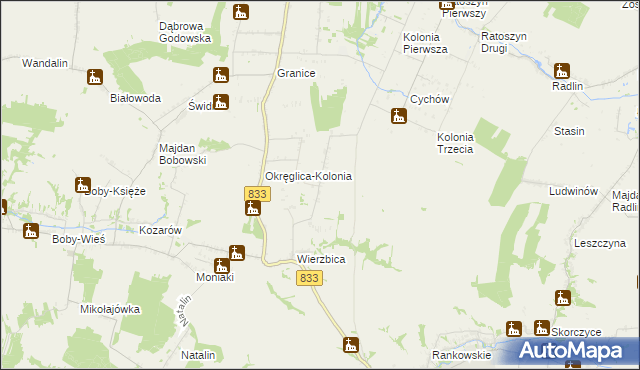 mapa Wierzbica-Kolonia gmina Urzędów, Wierzbica-Kolonia gmina Urzędów na mapie Targeo
