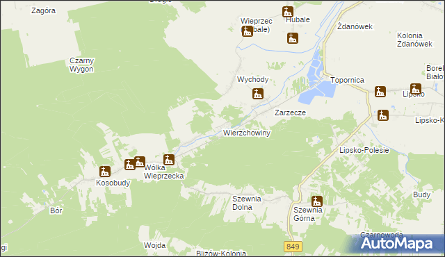 mapa Wierzchowiny gmina Zamość, Wierzchowiny gmina Zamość na mapie Targeo